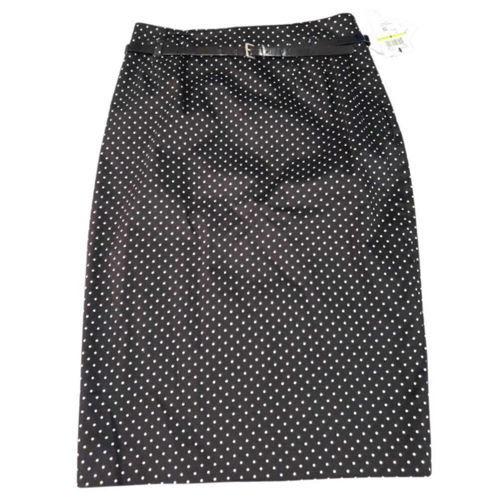Black Polka Dot Pencil Skirt with Belt